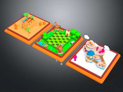 Vibrant Natural Scenes With Sand Palm Trees Green Grass Trees Snowy Areas And Clouds 3d model
