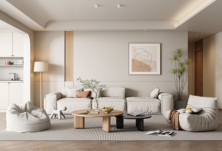 Nordic Living Room Cream Living Room 3d model