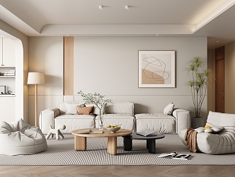 Nordic Living Room Cream Living Room 3d model