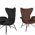 Modern Gray and Brown Leather Accent Chair With Pleated Backrest And Metal Legs Design