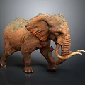 Majestic African Elephant With Long Curved Tusks And Wrinkled Brown Skin