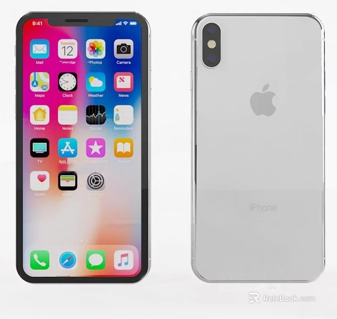 Apple iPhone Smartphone Front Screen With App Icons And Silver Back Design 3d model 