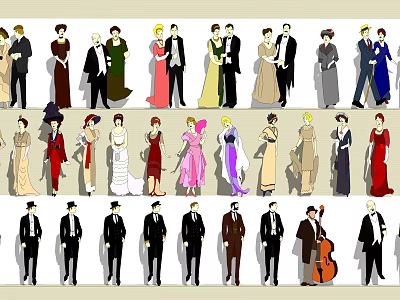 Group of People Wearing Different Formal Dresses Suits and Attire Styles 3d model