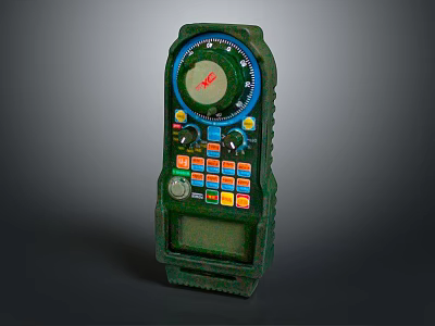 Vintage Green Electronic Device with Round Dial Red Logo Colorful Buttons and Knobs 3d model