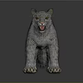 Snow Leopard 3D Model With Gray White Fur Black Spots Open Mouth Black Background