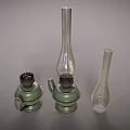 Two Green Candle Lamps With Glass Shades Green Bases And Handles On Dark Background