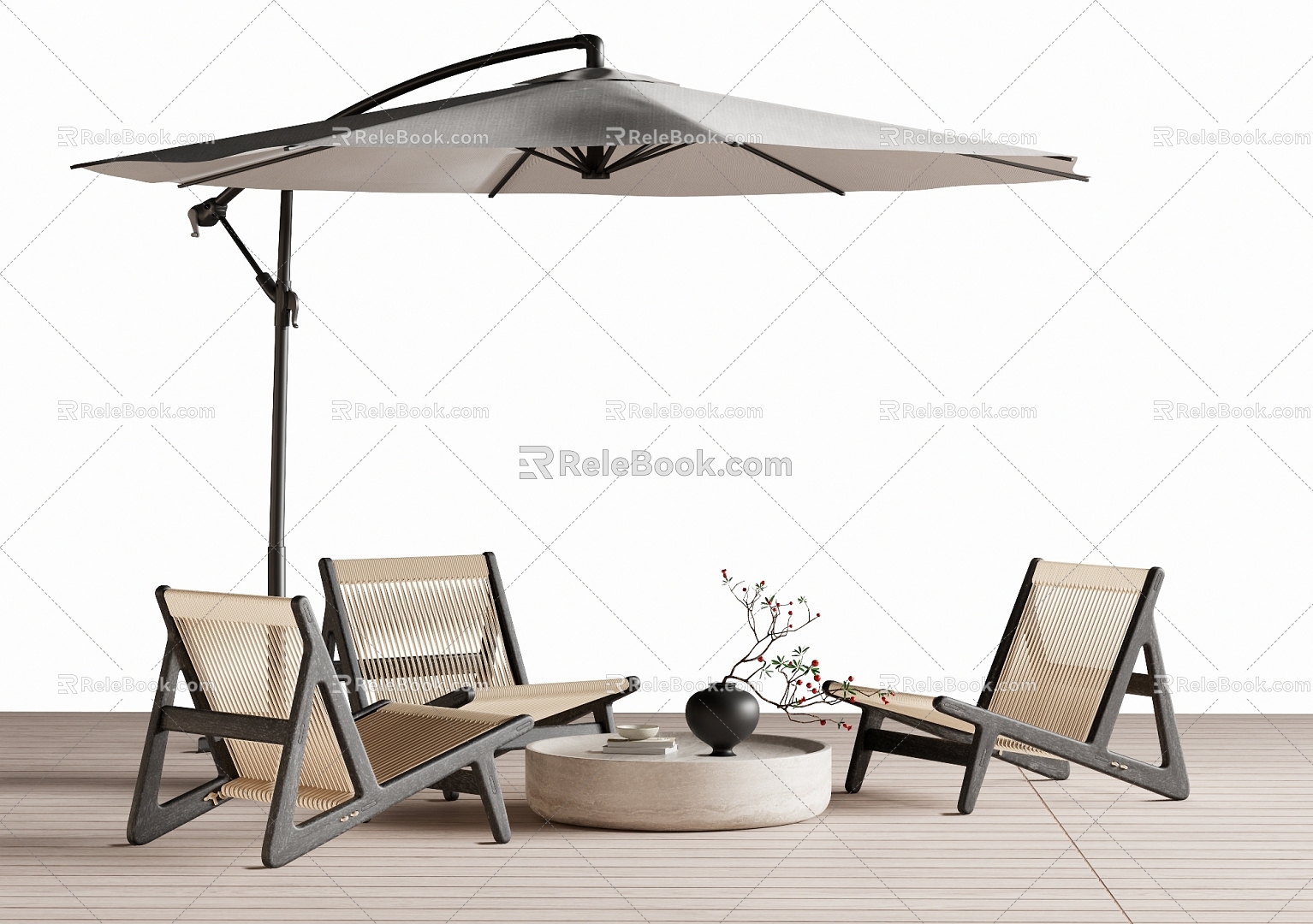 Outdoor Leisure Chair Outdoor Table and Chair Rattan Chair Sunshade 3d model