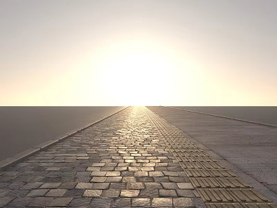 Road Infrastructure With Stone Paved Sections Sunlight Reflection And Open Sky Horizon 3d model