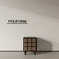 Poliform Modern Side Table With Wooden Panel Design And Black Frame On Wheels 3d model