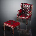 Red Leather Tufted Wingback Chair And Ottoman With Wooden Legs