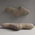 Modern Wooden Public Chair With Striped Curved Design And Wavy Shape