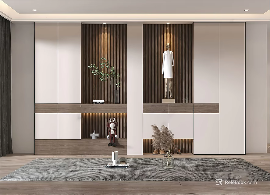 Elegant Modern Shoe Cabinet With Wooden White Design And Display Area Interior 3d model 