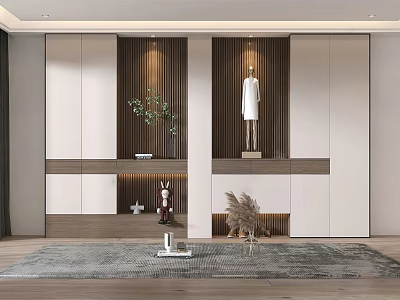 Elegant Modern Shoe Cabinet With Wooden White Design And Display Area Interior 3d model