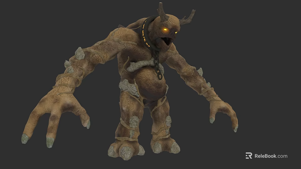 Game And Movie Monster Character With Horns Glowing Eyes And Rock Like Skin 3d model 