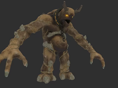 Game And Movie Monster Character With Horns Glowing Eyes And Rock Like Skin 3d model