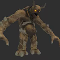 Game And Movie Monster Character With Horns Glowing Eyes And Rock Like Skin