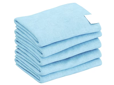 Soft Light Blue Towels Neatly Stacked with White Label on Top 3d model