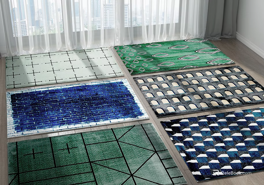Stylish Square Rugs with Various Colorful Geometric Patterns for Home Decoration 3d model 
