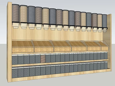 Wooden Showcase Shelves with Multi Tier Design for Grain Storage and Clear Lid Containers 3d model