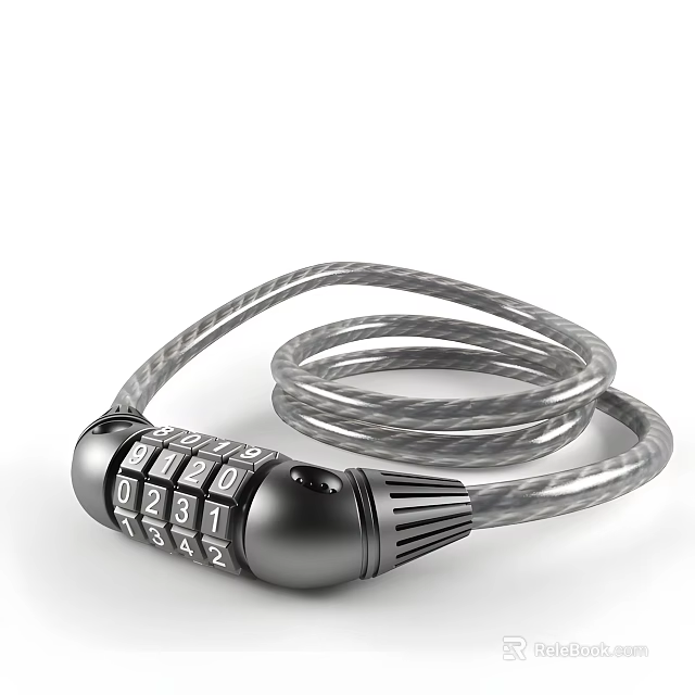 Durable Combination Cable Lock With Numeric Keypad And Steel Cable Security 3d model 