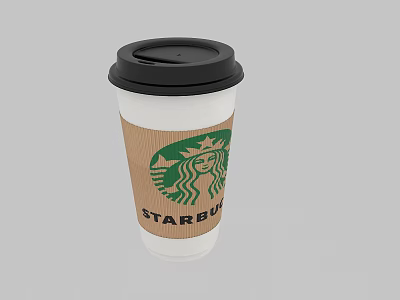 Starbucks White Paper Cup With Black Lid Brown Sleeve And Green Logo 3d model