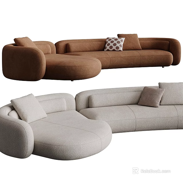 Unique Shape Abstract Sofa In Brown And Beige With Soft Cushions For Modern Living Room 3d model 
