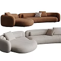 Unique Shape Abstract Sofa In Brown And Beige With Soft Cushions For Modern Living Room