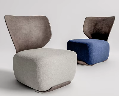Modern Stylish Single Sofa Seating With Light Gray And Navy Blue Fabric Upholstered Curved Backs 3d model