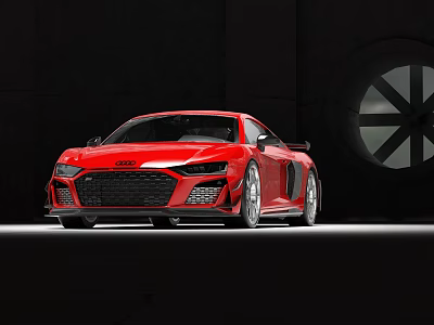 Red Audi Sports Car Front View With Sleek Body And Black Background Illuminated 3d model