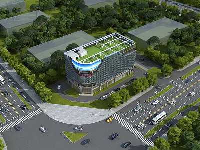 Modern Sustainable Office Building With Green Roof And Urban Landscape Design 3d model