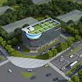 Modern Sustainable Office Building With Green Roof And Urban Landscape Design
