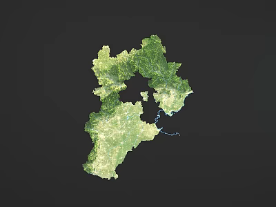 3D Green Terrain Map Wall Decor With River And Natural Landscape Design 3d model