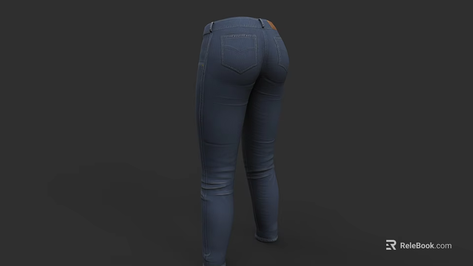 Blue High Waist Slim Fit Jeans Back View With Functional Pockets And Belt Loop Design 3d model 
