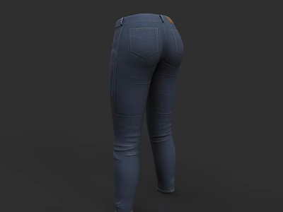 Blue High Waist Slim Fit Jeans Back View With Functional Pockets And Belt Loop Design 3d model