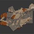 Layered Rock Formation Scene With Orange Beige Textures And Metal Components