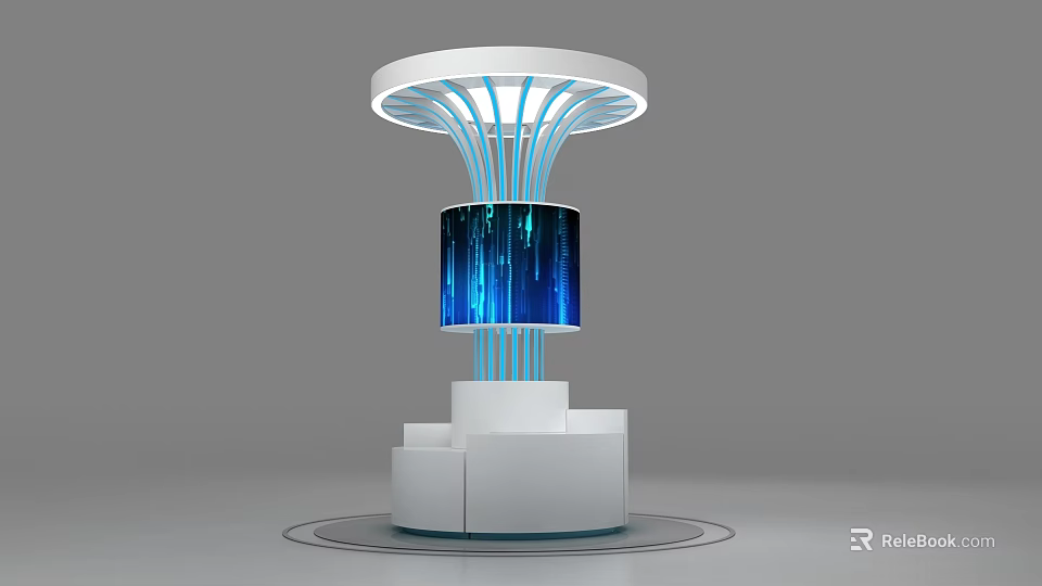 Modern Circular Display Showcase Shelf With White Design Blue Glowing Lines And Digital Screen 3d model 