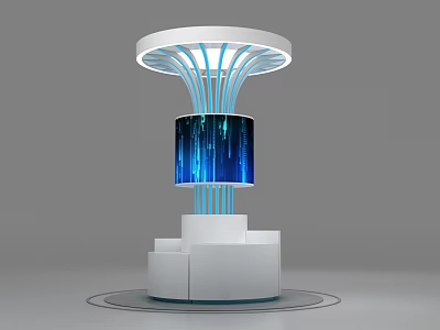Modern Circular Display Showcase Shelf With White Design Blue Glowing Lines And Digital Screen 3d model