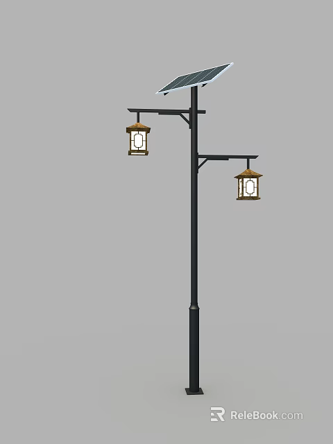 Traditional Double Outdoor Lights With Black Street Lamp Post And Square Lantern Design 3d model 