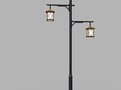 Traditional Double Outdoor Lights With Black Street Lamp Post And Square Lantern Design 3d model