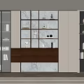 Contemporary Bookcase With LED Lighting Glass Doors And Decorative Items On Shelves