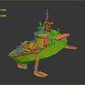 Military Patrol Boat With Radar Antenna Missile System Gray Red Hull On Display Stand
