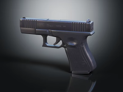 Modern Tactical Pistol with Black Matte Finish on Smooth Reflective Surface and Ergonomic Grip Design 3d model