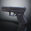 Modern Tactical Pistol with Black Matte Finish on Smooth Reflective Surface and Ergonomic Grip Design