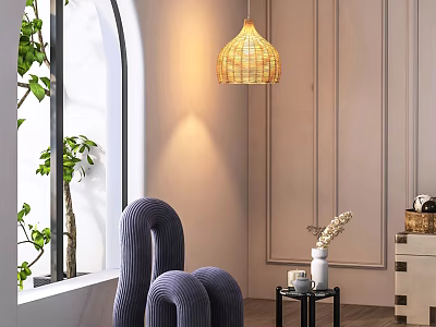 Modern single chair leisure chair coffee table window 3d model
