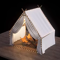 Cozy Play Tent Structure with White Canopy String Lights and Orange Chairs on Wooden Platform