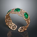 Elegant Gold Bracelet With Green Gemstones And Intricate Filigree Patterns Accessory