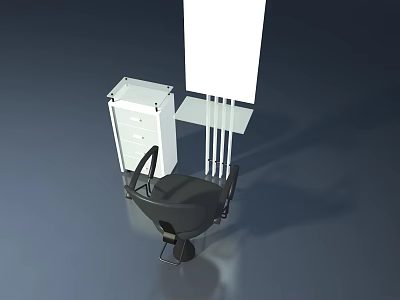 Modern White Cabinet Featuring Swing Door And Black Chair Design Elements 3d model