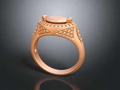 Elegant Rose Gold Ring With Large Square Gemstone And Small Diamond Details 3d model