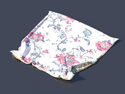 White Fabric With Colorful Floral Pattern Pink Blue Flowers And Green Leaves 3d model