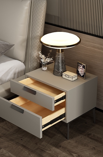 Bedroom Bedside Cabinet Leather Bed Combination 3d model